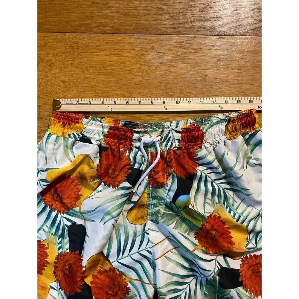 Tropical Toucans Palm Frans‎ Flowers Lined Swim Trunks Men's 32x7 Mahamaha